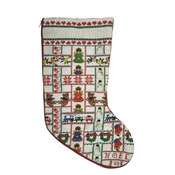 Cross Stitching Christmas Stocking 16.75 In Unfinished Lined Zipper Snowmen - Picture 1 of 5
